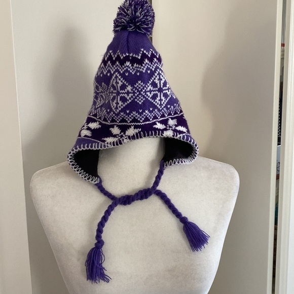 Purple Bonnet Snowflake Winter Bohemian Whimsical Beanie Hat Bohemian Cozy - Picture 1 of 10